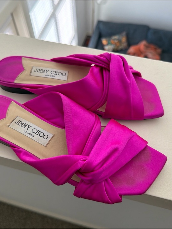 Jimmy Choo Shoes - Jimmy Choo Hot Pink Satin Knot Slide Mules